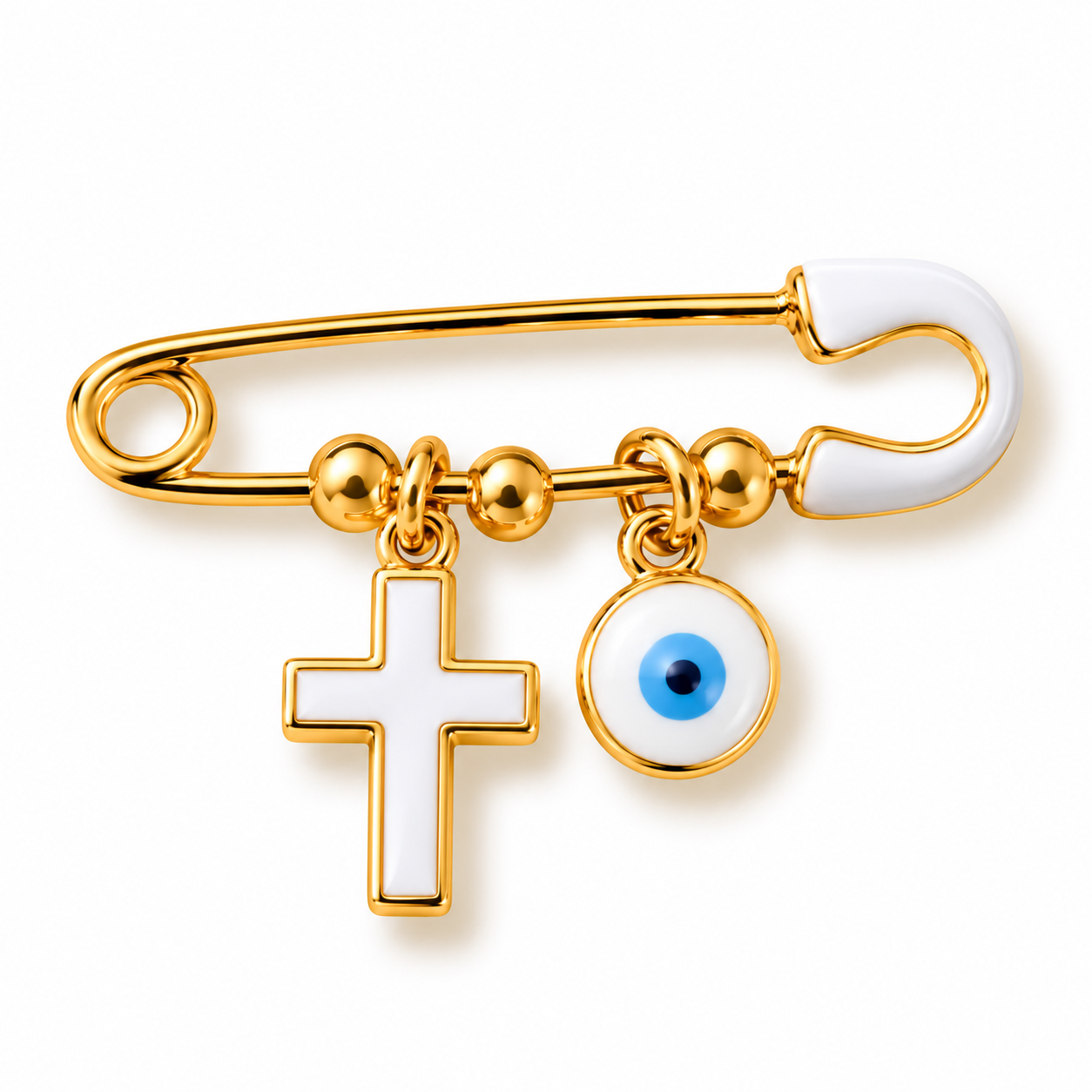 Cross and Eye Pin - White