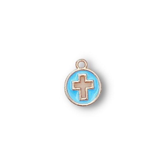 BLUE ROUND MINI CROSS CHARM