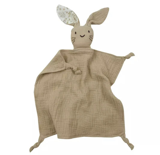 100% Organic Bunny Muslin Cotton comforter. This cute and buttery soft bunny is perfect for snuggling, playtime and sleeping.