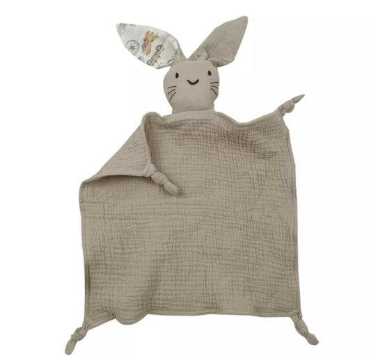 100% Organic Bunny Muslin Cotton comforter. This cute and buttery soft bunny is perfect for snuggling, playtime and sleeping.